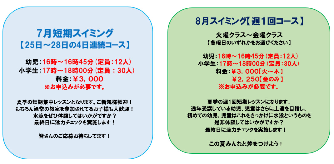 夏季短期水泳教室